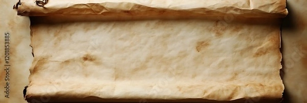 Fototapeta Aged Parchment Scroll Unfurled With Old Textures And Crumpled Paper Background In Beige Color
