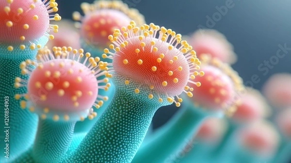 Fototapeta Intricate Bioluminescent Microorganisms: A Microscopic Exploration of Vibrant, Textured Life Forms