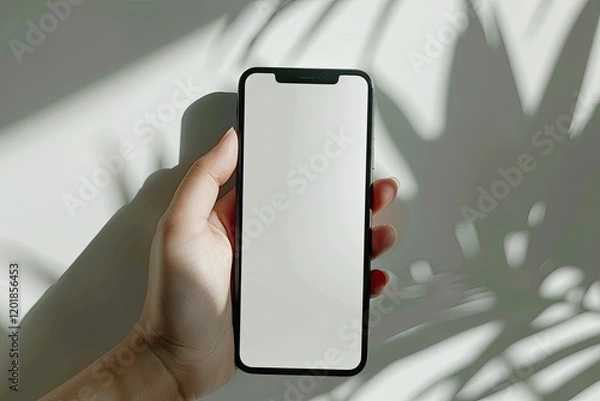 Fototapeta Psd Executive Hand Holding Mobile Phone with Editable Screen and White Background