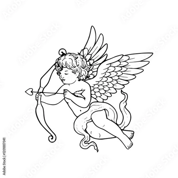 Fototapeta a black and white drawing of a cupid coloring page