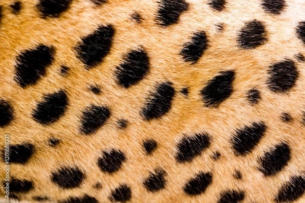 Obraz A close up of a cheetah's fur with many spots. The fur is brown and black