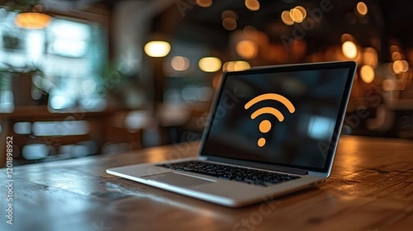Obraz Laptop Displaying Wireless Internet Connectivity Symbol