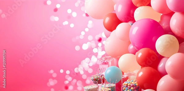 Fototapeta A festive arrangement of colorful balloons and treats for a celebration.