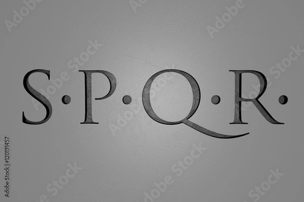 Fototapeta Engraved S.P.Q.R. on stone background, 3d illustration