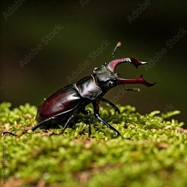 Obraz stag beetle on green moss