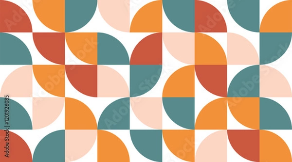 Fototapeta Trendy bauhaus style geometric pattern. Modern colorful background with simple elements. Geometric shapes retro texture concept. Design for print, presentation, minimalist poster. Vector illustration