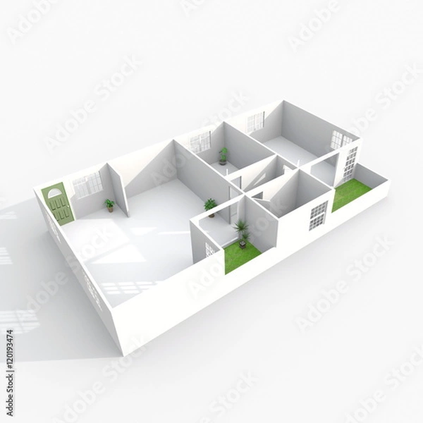Fototapeta 3d interior rendering perspective view of empty paper model home apartment