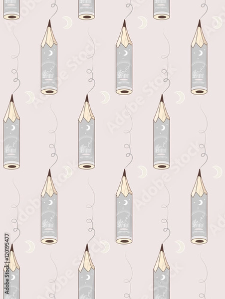 Obraz Writing pencils on pink background. Vector pattern illustration.