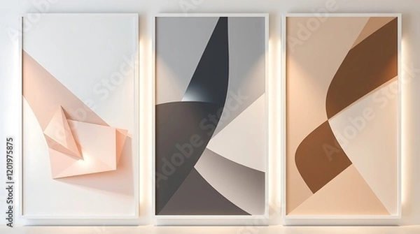 Obraz Set of three Modern Minimalist Abstract Art Prints with Geometric Shapes