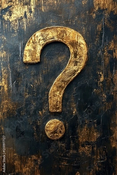 Fototapeta  Golden question mark with a metallic textured surface, resembling brushed metal. Perfect for concepts of curiosity, mystery, or premium branding.