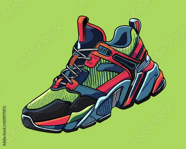Fototapeta Modern sneaker in bright colors - green background