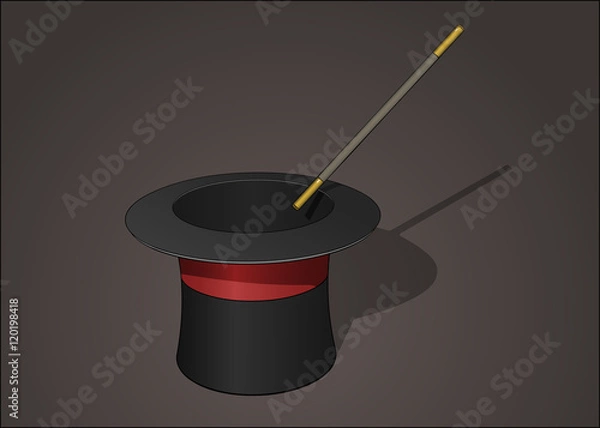 Obraz Magician hat with magic wand