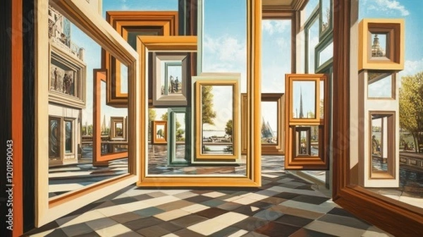 Obraz Interlocking Frames Cityscape Reflections Illusion