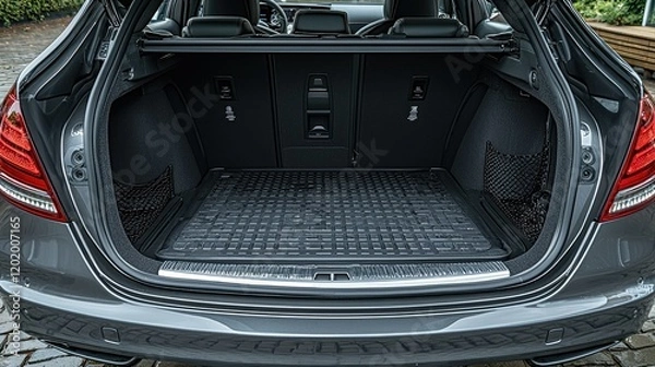 Fototapeta Open Car Trunk Showing Cargo Space and Accessories