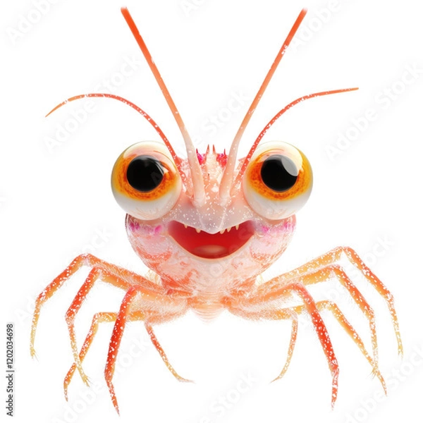 Fototapeta A cheerful digital illustration of a cartoon shrimp with large eyes and a bright smile.