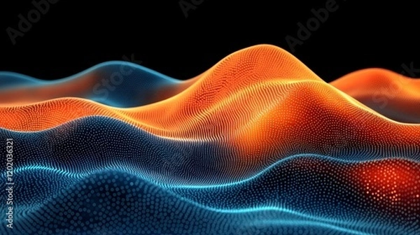 Fototapeta Abstract Blue and Orange Particle Wave Data Flow Background