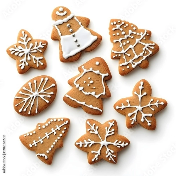 Fototapeta Festive gingerbread and frosting on the white background
