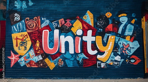 Fototapeta Vibrant urban mural emphasizing the concept of Unity in a colorful city environment