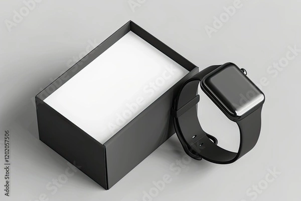 Fototapeta Smart Watch with Hard Box Packaging for Branding and Mock Up 3D Render Illustration