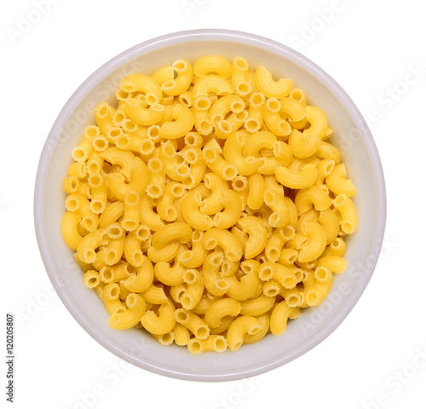 Obraz dry macaroni in white bowl isolated on white