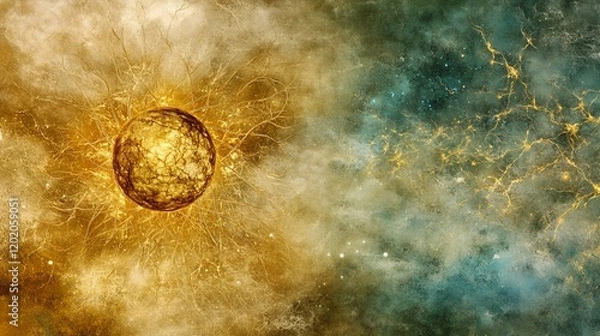 Fototapeta Golden Celestial Sphere in Cosmic Nebula Abstract Space Art Background