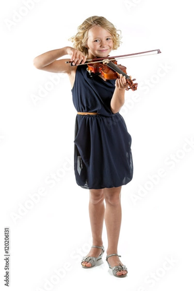 Obraz Girl playing a violin on white background