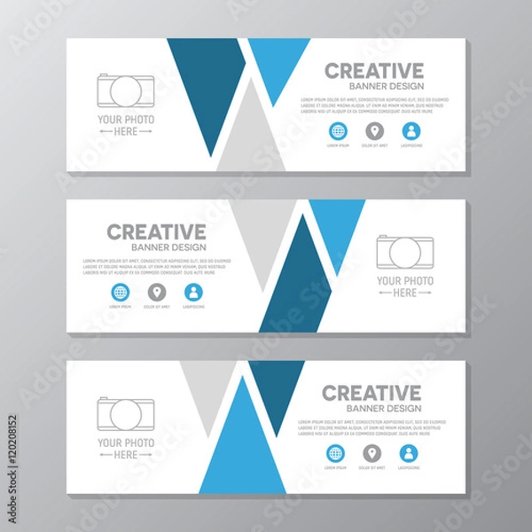Fototapeta Blue corporate business banner template, horizontal advertising business banner layout template design set.
