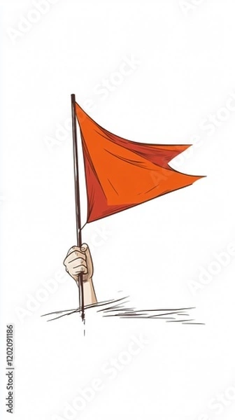 Fototapeta Hand Holding Red Flag: Symbol of Protest, Revolution, and Social Change