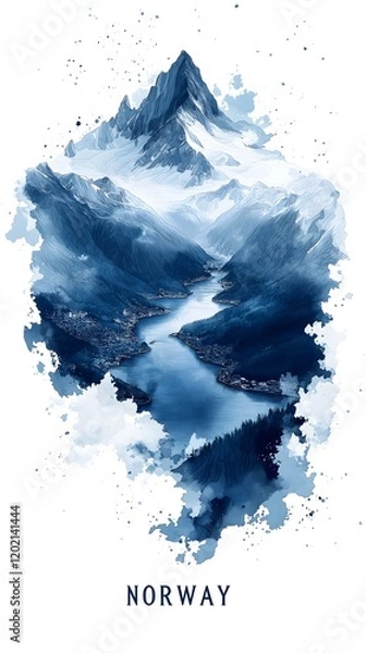 Fototapeta A Subtle Mountainous Landscape Text Norway