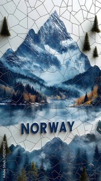 Fototapeta A Subtle Mountainous Landscape Text Norway