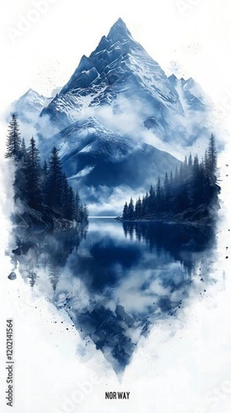 Fototapeta A Subtle Mountainous Landscape Text Norway