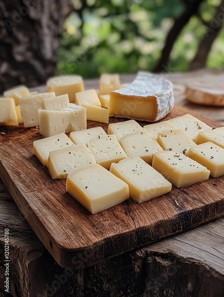 Fototapeta Wooden Cutting Board with Cheese