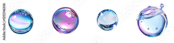 Obraz Colorful Soap Bubbles with Reflections and Water Droplets in Sequence