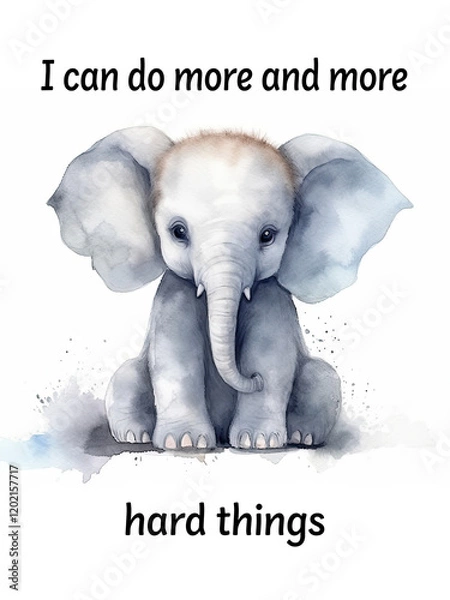 Obraz baby elephant in watercolor style - child illustration. I can do more and more hard things