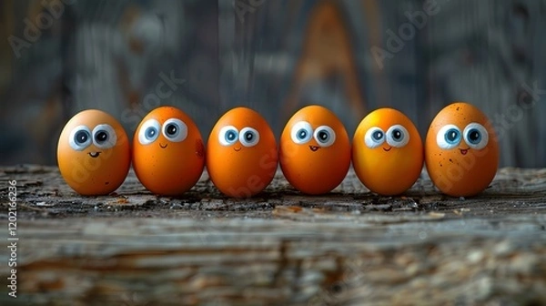 Obraz Beautiful view of row of eggs with eyes painted on them 
