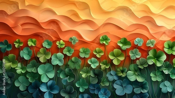 Fototapeta Beautiful view of green flowers on multi colored background