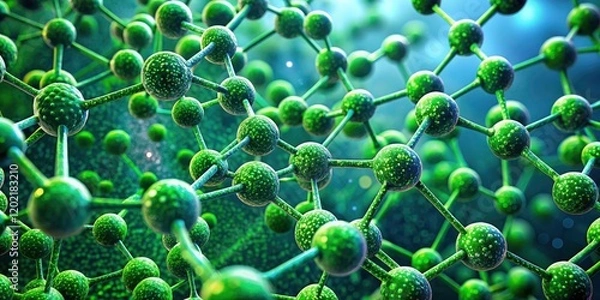 Fototapeta Immersive green nano-molecule wallpaper: 3D texture, nanotechnology's visual impact on cosmetic science.