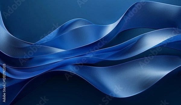 Obraz Blue abstract background with waves and ribbons. Blue wave, blue ribbon, dark blue gradient, 3D rendering.