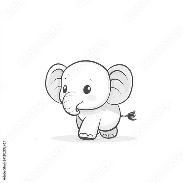 Fototapeta Cute baby elephant walking on white background for kids content and education