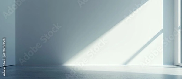 Fototapeta Empty modern interior room with white walls and sunlight casting shadows, ideal for showcasing minimalism, with Copy Space.