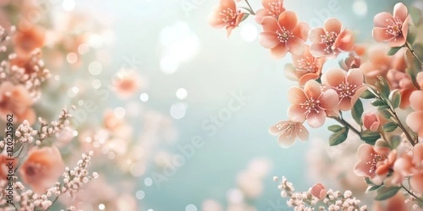 Fototapeta Delicate cherry blossoms in soft pink hues flourish in a tranquil garden, creating a peaceful atmosphere during early spring with gentle sunlight
