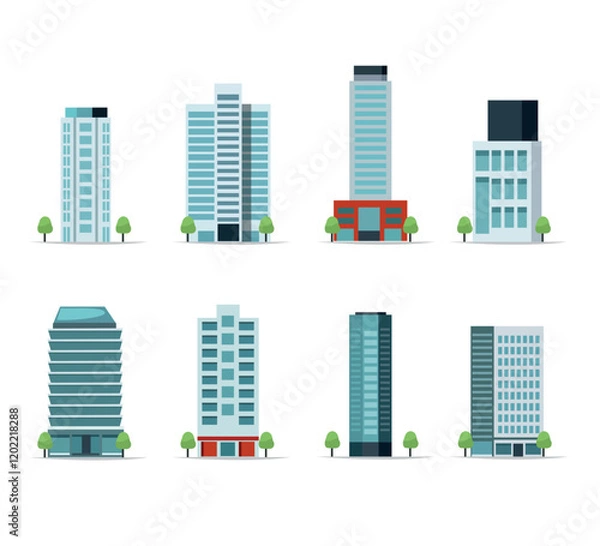 Obraz Set of skyscrapers and office buildings in flat style Vector illustration