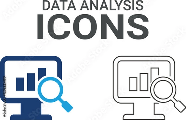 Fototapeta Data analysis icon, relationship management CRM icon set. Containing marketing, data, reports, strategy, manager, audience, and more. Solid vector icons collection.