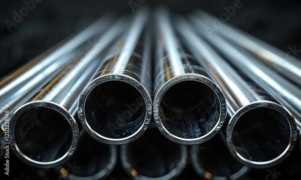 Obraz Stack of stainless steel pipes background , metallurgical industry backdrop concept 