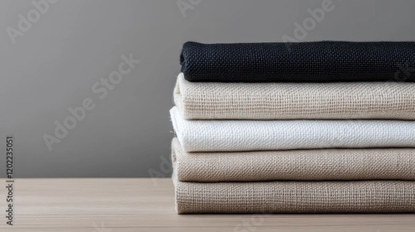 Obraz Artisan fabric crafts showcasing a stack of folded linen in natural light emphasizing texture color and detail perfect for home decor and textile industry marketing needs