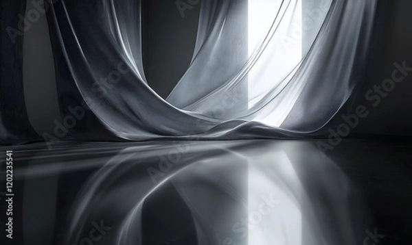 Obraz Abstract flowing gray fabric in a room with light shining through a window