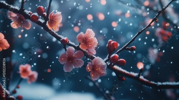 Fototapeta Snowy Tree Branch Close Up