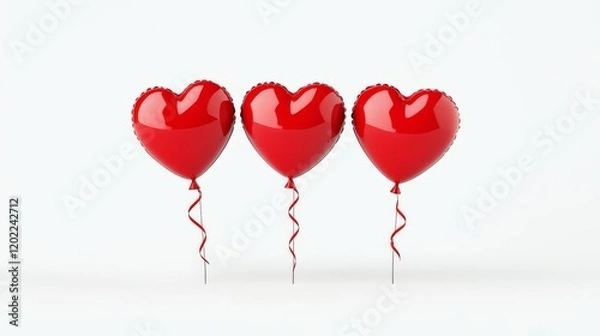 Fototapeta Three red heart-shaped balloons on display.