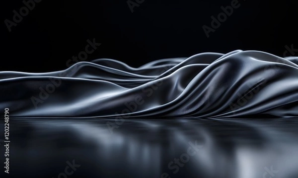 Obraz Abstract waves of dark silk fabric with reflection on a polished surface