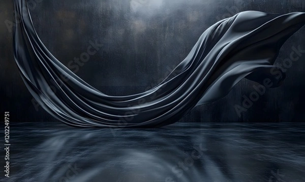 Obraz Abstract dark flowing fabric against a textured dark background with reflections on the floor